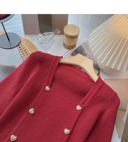 Square neck Vintage long sleeve sweater  6533