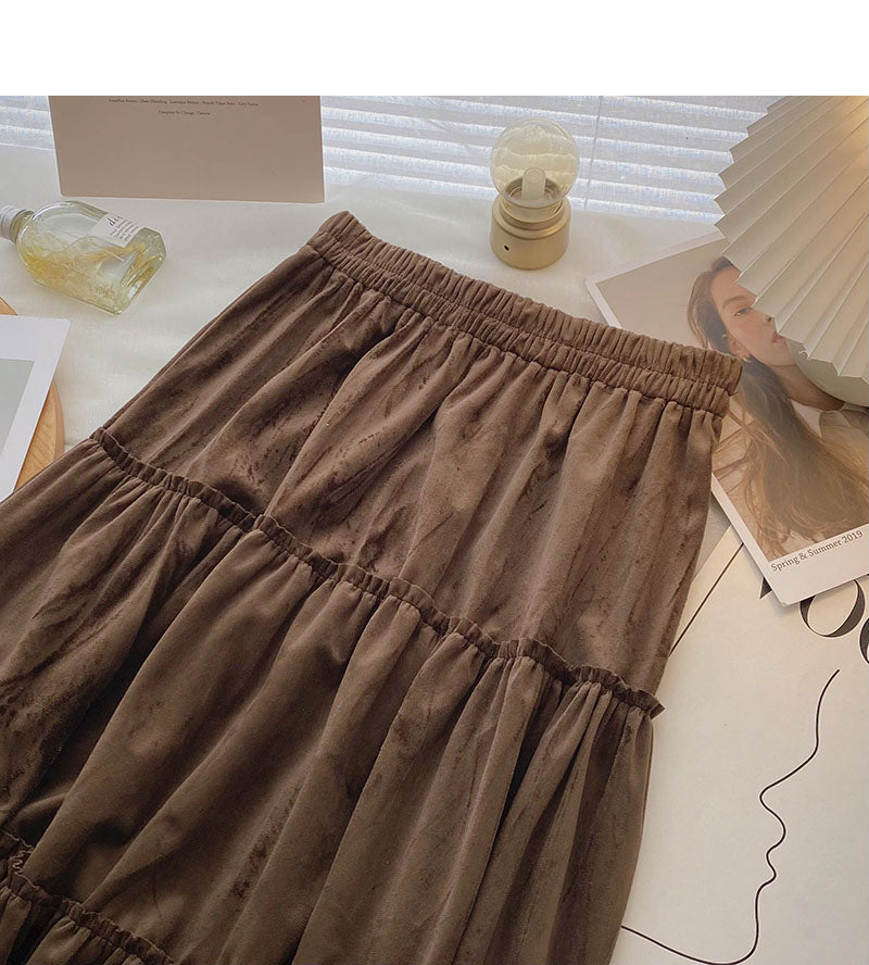 Retro High waist elastic pleated slim A-line skirt  5779
