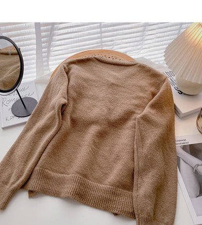 Fungus edge stitching design single breasted long sleeved sweater  5910