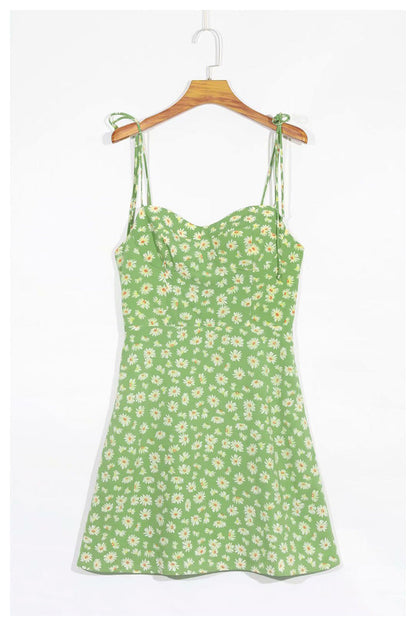 Daisy print A-line suspender dress  7035