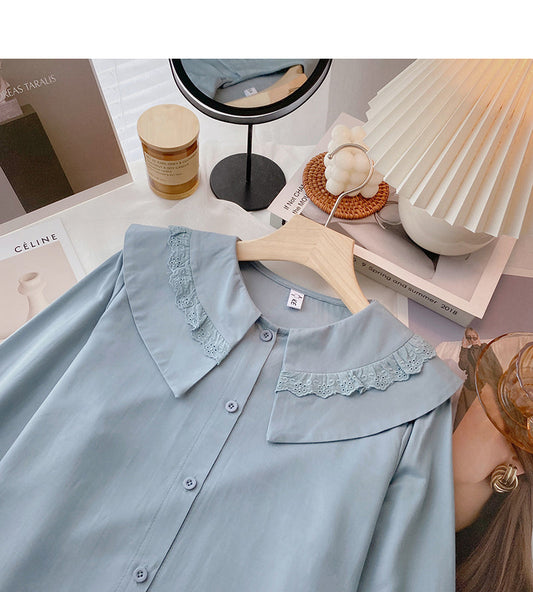 Doll collar shirt Female Minority design sense  6392
