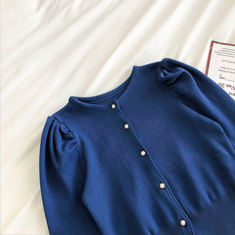 Single breasted bubble sleeve knitted cardigan women's fashion  6498