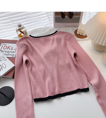 Xiaoxiangfeng V-neck color matching bow knit  6632