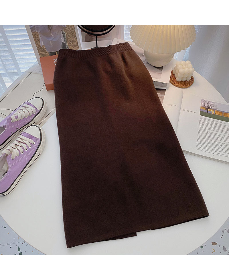 Hong Kong Style thin high waist split A-shaped medium and long skirt  5770