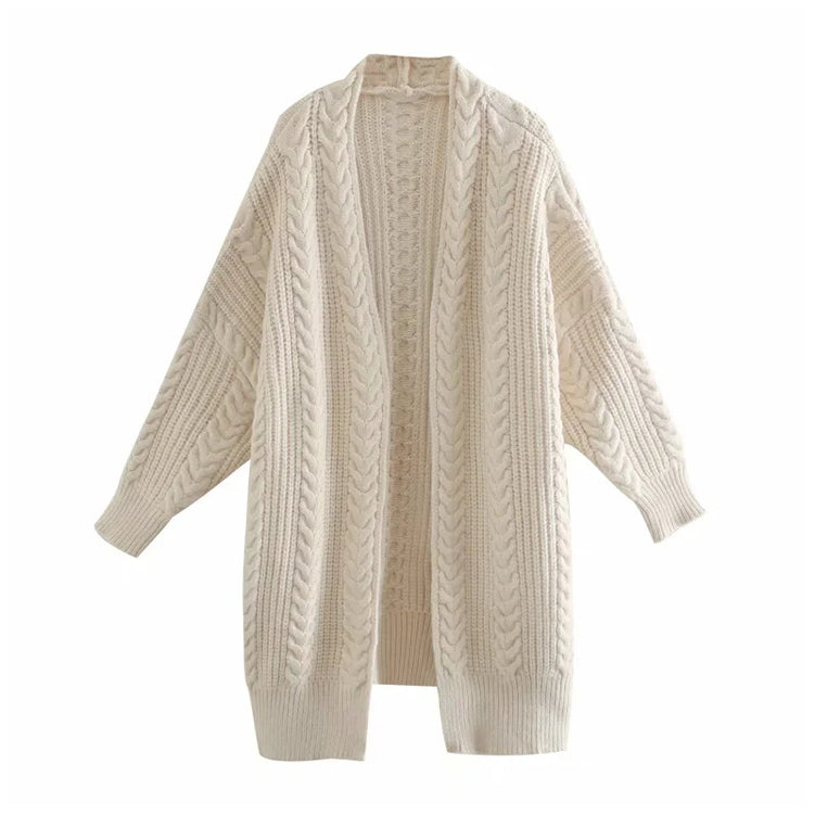 Lazy wind loose medium length knee length knit cardigan  7183