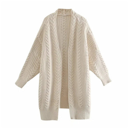 Lazy wind loose medium length knee length knit cardigan  7183