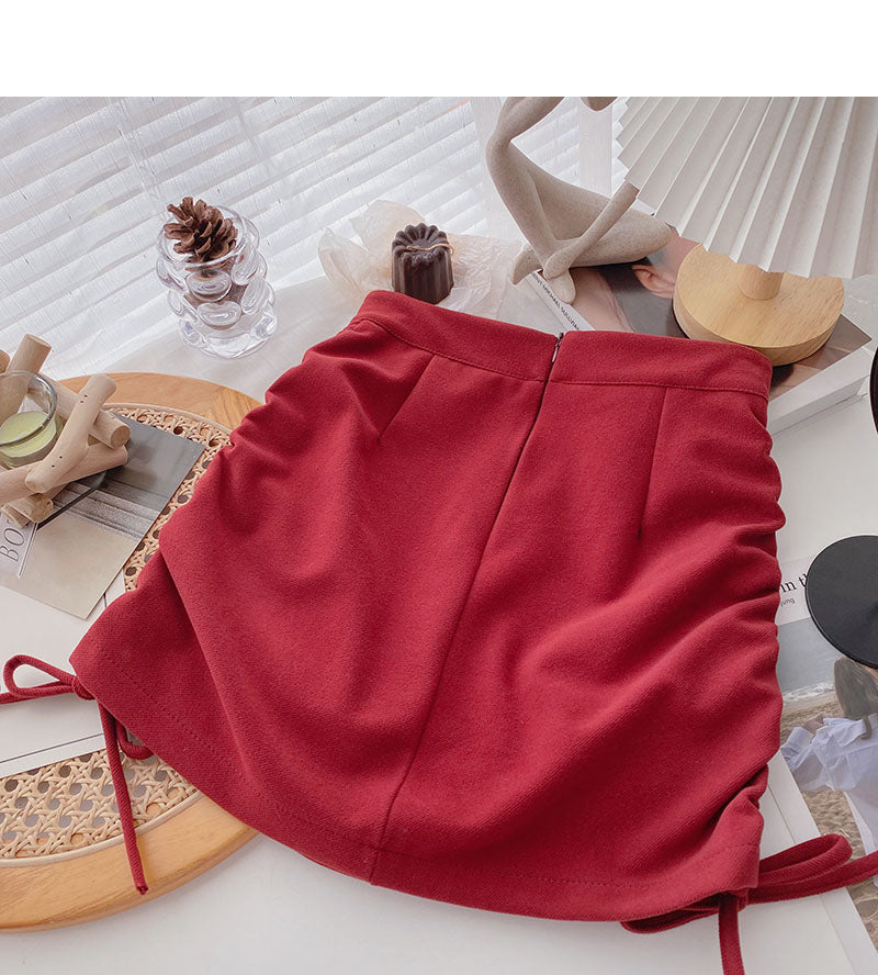 Design sense personality slim drawstring A-line skirt  5601