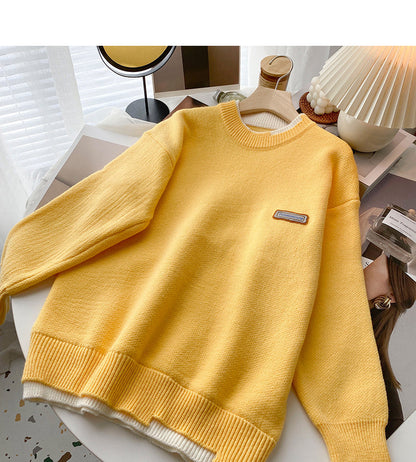 Korean irregular stitching thin loose long sleeve top  6207