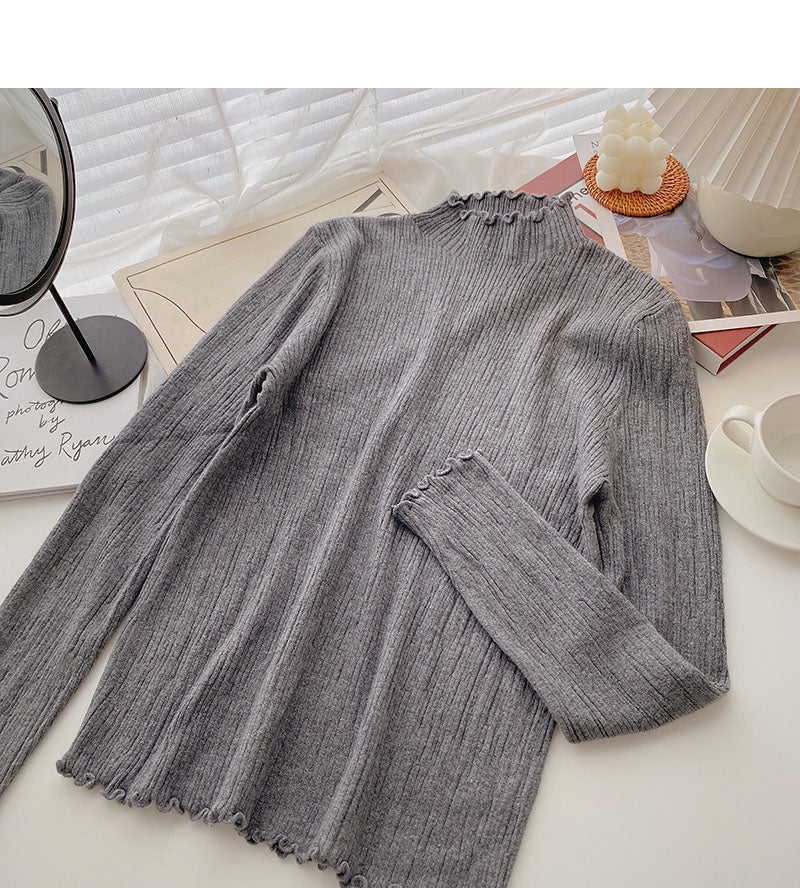 Stand collar long sleeve design slim fit bright silk sweater  6582
