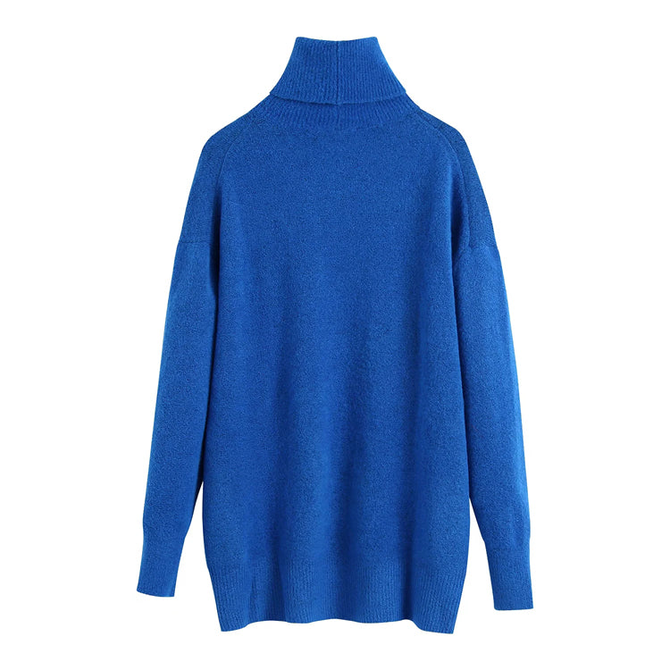 New solid color versatile loose stand collar sweater  7390