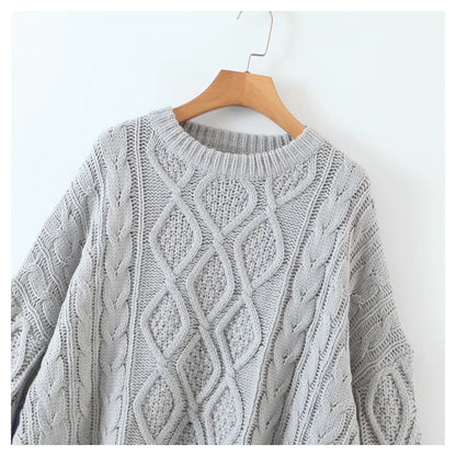 Vintage stitched sleeve round neck Pullover loose medium length sweater  7334