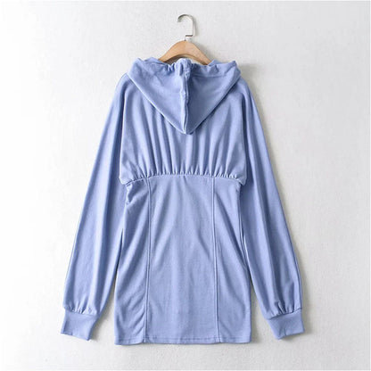 Fried Street zipper cardigan dress casual Hooded Sweater  7147