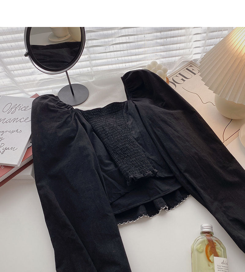 Ruffle minority design short slim blouse  6290