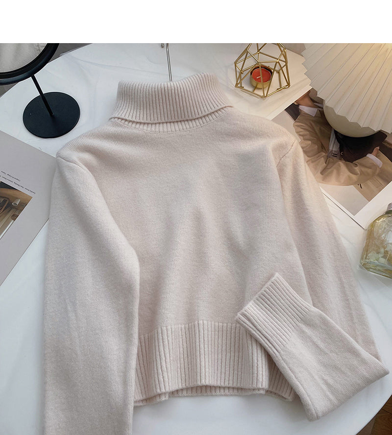 Temperament high neck short sweater thin long sleeve top  6053