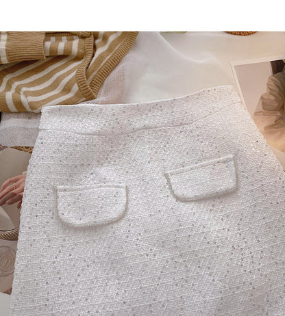 French retro Sequin slim High Waist Hip Wrap Skirt  5551