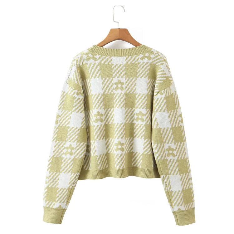 V-neck loose cardigan + knitted sling two-piece set  7470