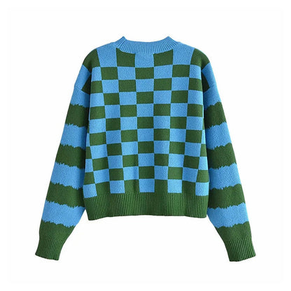 New jacquard mushroom knitted stripe long sleeve sweater  7289
