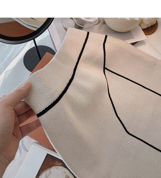 Fashion high waist wrap hip thin color block fishtail skirt  5748