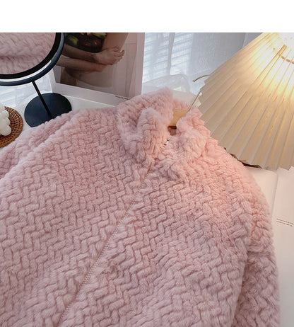 Loose Plush coat with drawcord design and stand collar warm top  6223