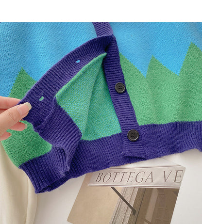 Korean long sleeve Vintage stitching knit top  6631