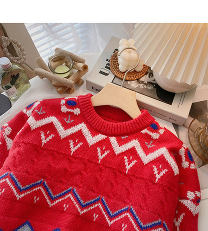 Versatile slim color blocking long sleeve round neck Pullover Sweater Top  6145