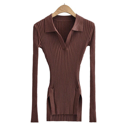 Slim polo collar long sleeved T-shirt with slim fit inside top  7336