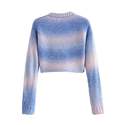 Cross design color changing exposed navel sweater  7422