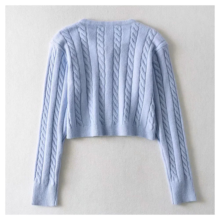 Flower sweater cardigan high waist single breasted long sleeved sweater  7222