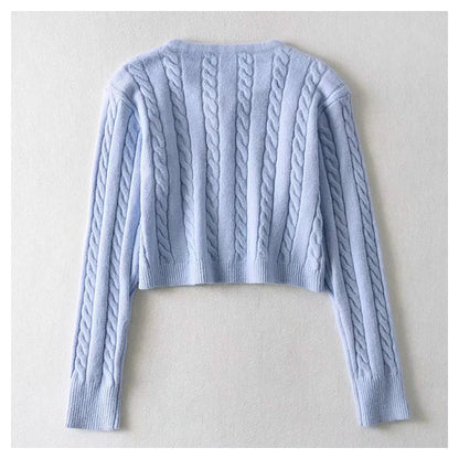 Flower sweater cardigan high waist single breasted long sleeved sweater  7222