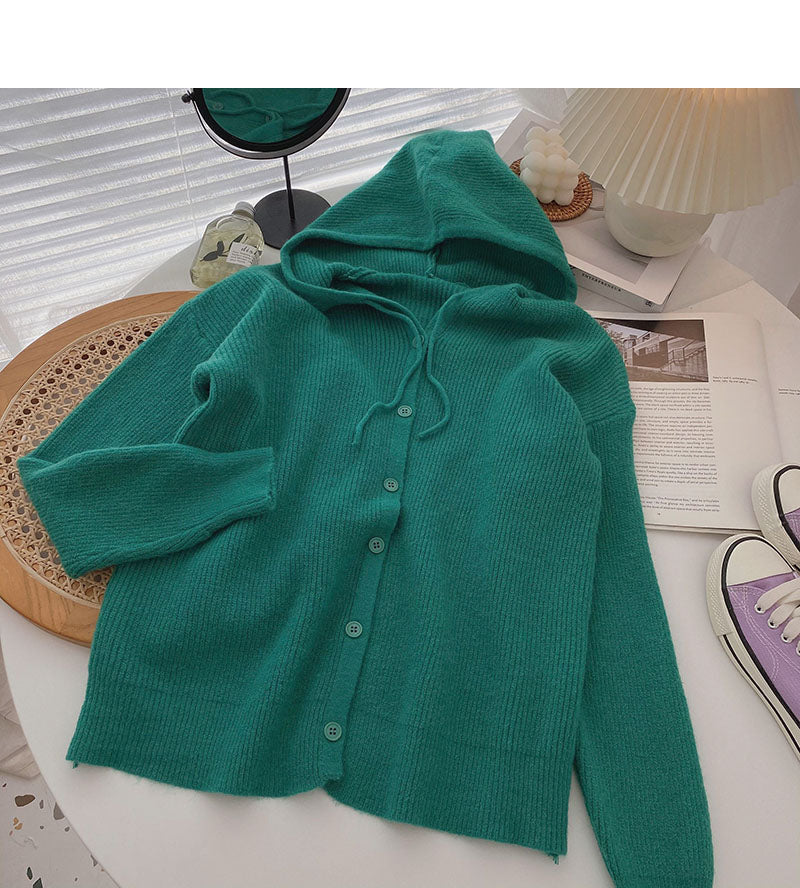 Sweater women's lazy style solid color loose hooded coat  5927