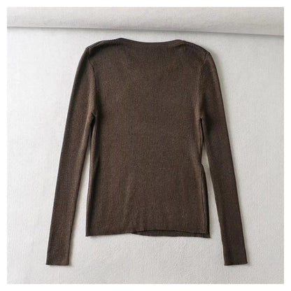 Design sense irregular round neck slim fit pure color versatile knitted cardigan  7367