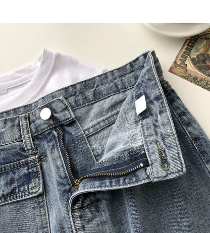 New women's Korean retro denim high waist A-line skirt  5691