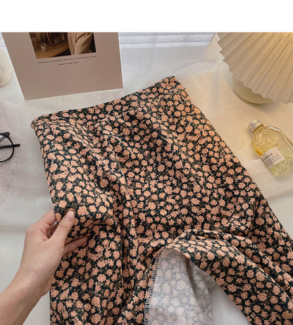 Vintage temperament broken flower high waist thin skirt  5753