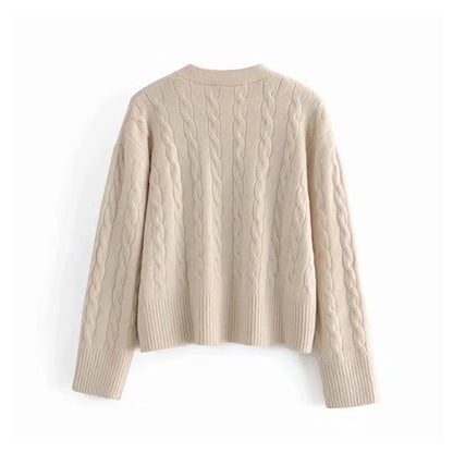 Loose V-neck 8-strand knitted open lined jacket sweater  7192