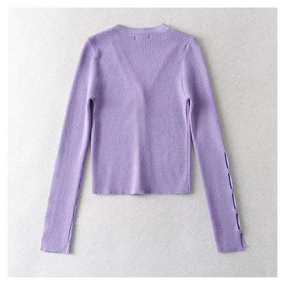 V-neck single breasted high waist open navel knitted cardigan  7385