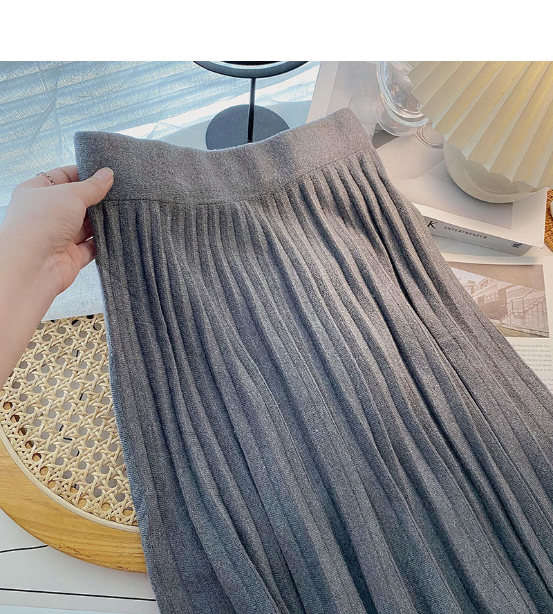 Retro fashion niche A-shaped high waist knitted skirt  5756