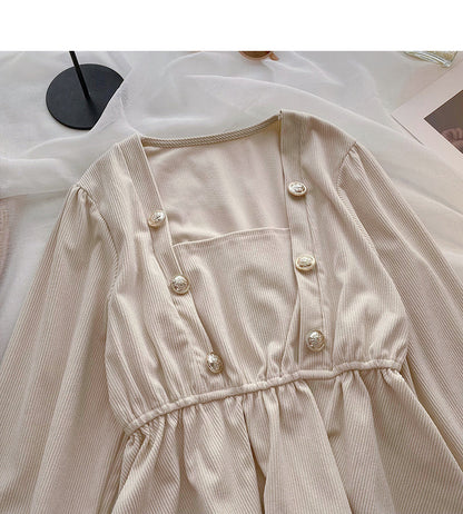 Niche design double breasted Square Neck Shirt  6360