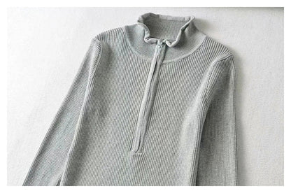 Slim Fingerless long sleeve solid color sweater top  7298