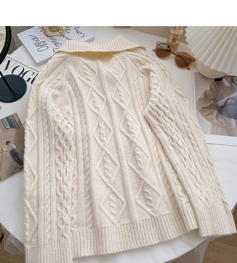 Single breasted Vintage stand collar twist sweater  6015