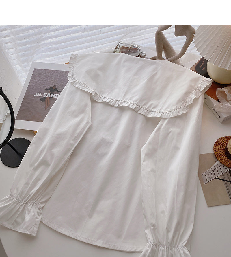 Lace up baby collar design shirt foreign style long sleeve top  6357