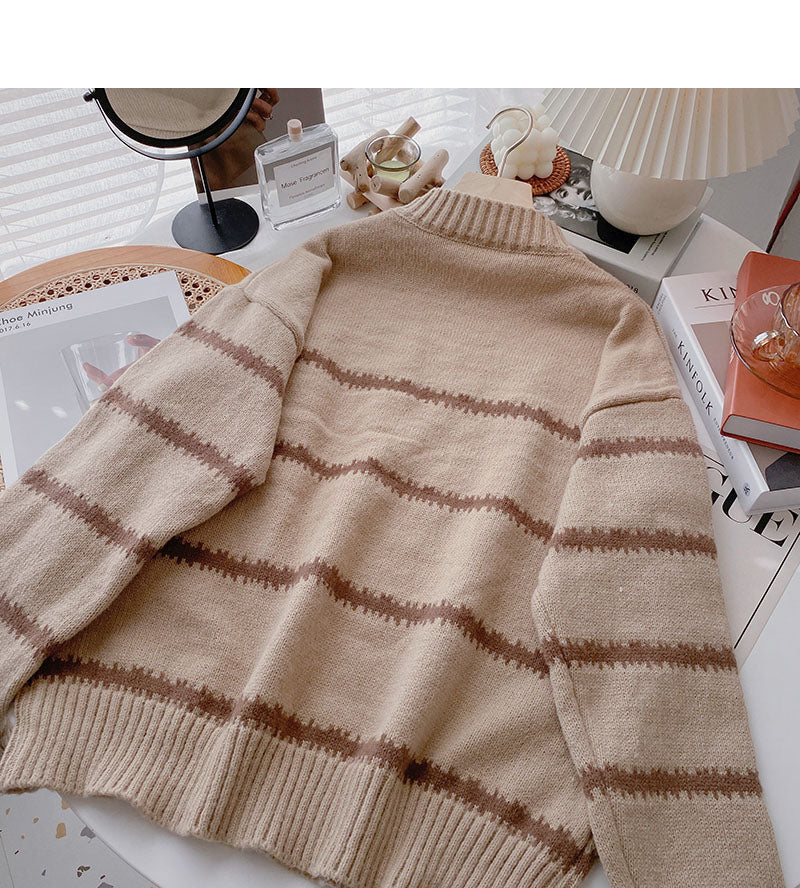 Hong Kong Style Vintage stripe slim long sleeve top  6028