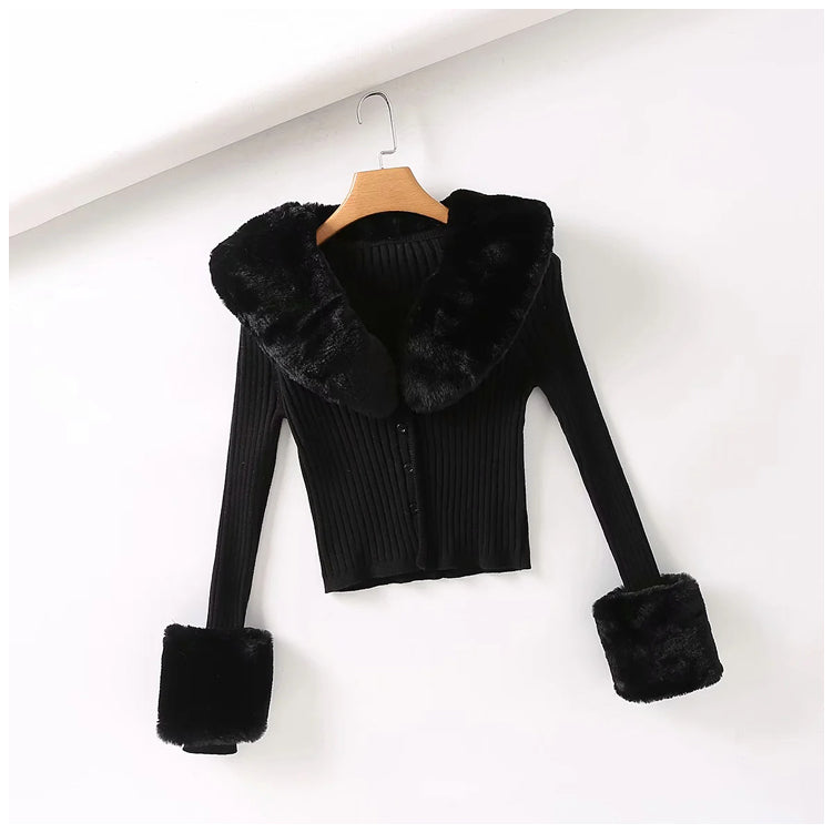 Minority Spice Girl T-shirt detachable Plush long sleeve wool collar slim fit  7153