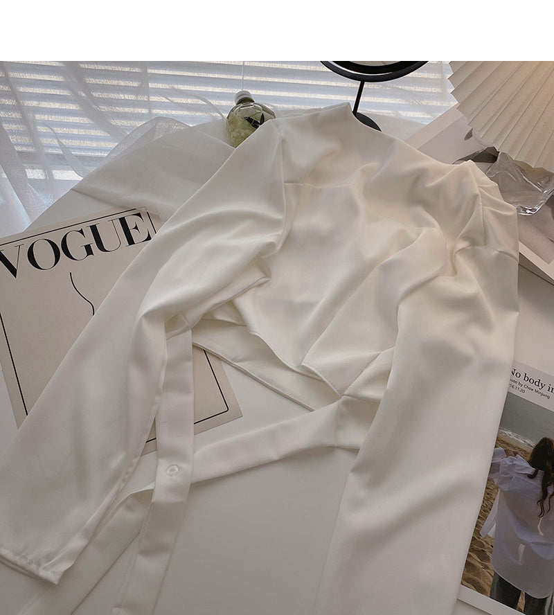 High waist design bandage blouse women's fashion shirt  6285