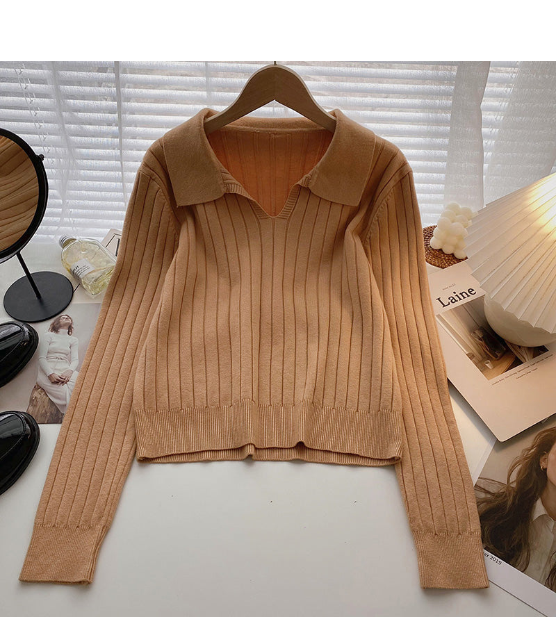 Lapel thread sweater Pullover long sleeve top  6570