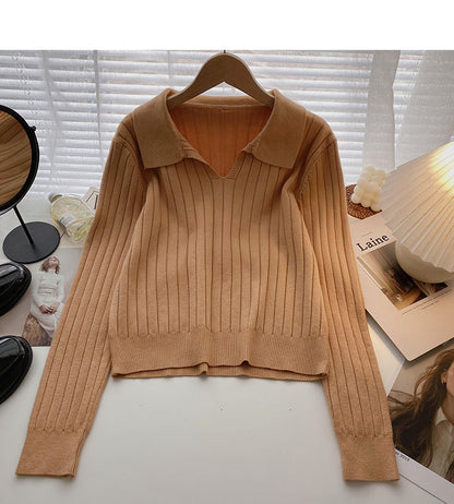 Lapel thread sweater Pullover long sleeve top  6570
