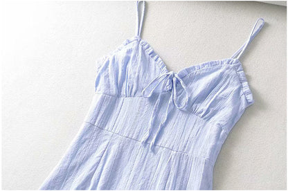 Bow suspender dress short skirt female  7080