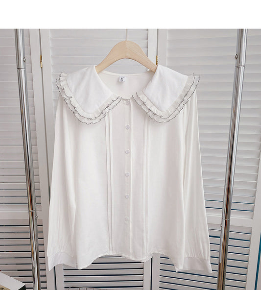 Doll collar lace temperament Long Sleeve Shirt  6410