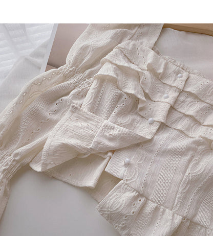 Ruffled Square Neck Shirt Short flare sleeve top  6429