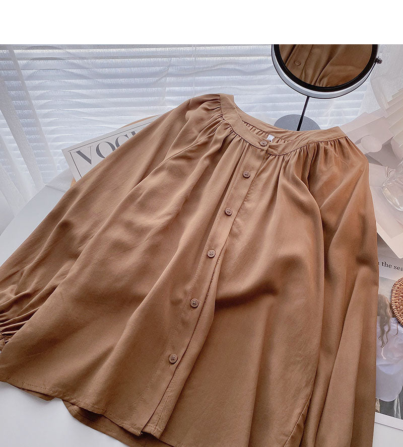 Niche design loose long sleeve single breasted top  6268