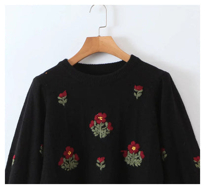 New lazy wind flower embroidered round neck Pullover Sweater  7435